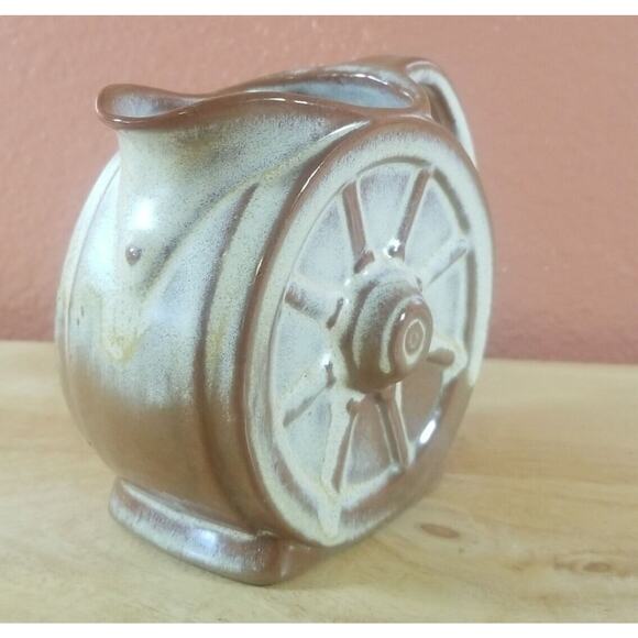 Frankoma Wagon Wheel Pitcher - Vintage Small 4"x5"x2" - Brown/Tan/Gold - Picture 4 of 13